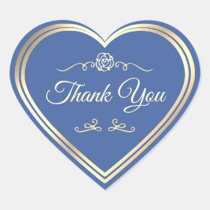 Ocean Blue Gold Frame Vintage Rose Cute Thank You Heart Sticker