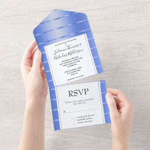 Ocean Blue Gold Ribbon Wedding All In One Invitation