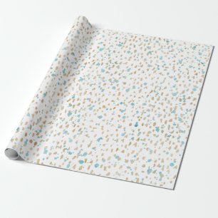 Ocean Blue Gold Sand Dots Wrapping Paper