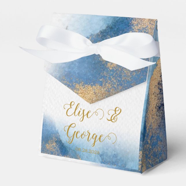 Ocean Blue Gold Watercolor Welcome Wedding Favor Box (Front Side)