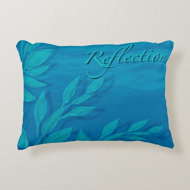 Ocean blue green leaves reflection script accent pillow (Front)