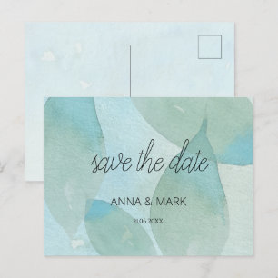 Ocean Blue Green Watercolor Transparent Original Holiday Postcard