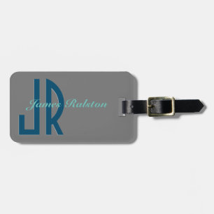Ocean Blue, Grey & Teal Monogram, Personalize Vs2 Luggage Tag