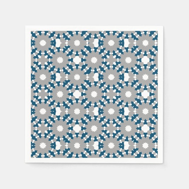Ocean Blue Grey White Connected Circles Pattern Napkin (Front)