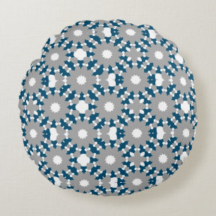 Ocean Blue Grey White Connected Circles Pattern Round Pillow