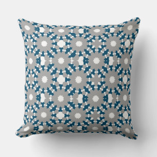 Ocean Blue Grey White Connected Circles Pattern Throw Pillow