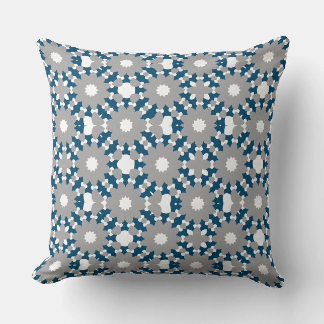 Ocean Blue Grey White Connected Circles Pattern Throw Pillow (Front)