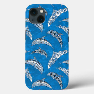 Ocean Blue Hawaiian Tribal Dolphins iPhone 13 Case