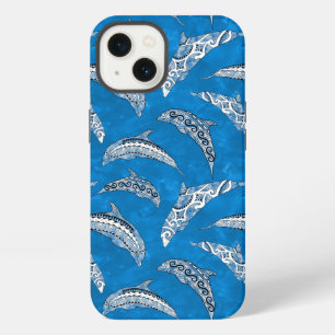 Ocean Blue Hawaiian Tribal Dolphins iPhone 13 Case