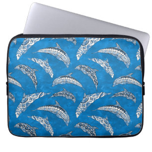 Ocean Blue Hawaiian Tribal Dolphins Laptop Sleeve