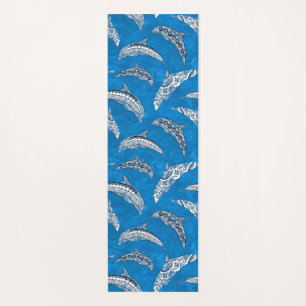 Ocean Blue Hawaiian Tribal Dolphins Yoga Mat