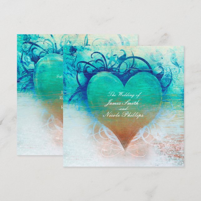 Ocean Blue Heart Beach Invitations tropicales (Devant / Derrière)