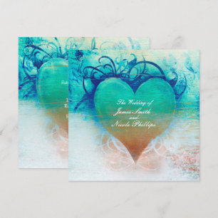 Ocean Blue Heart Beach Tropical Invitations