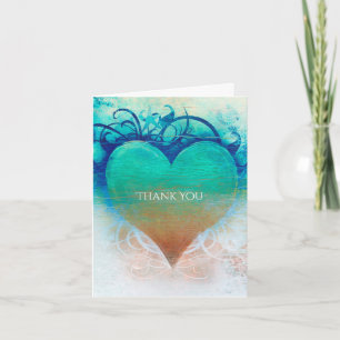 Ocean Blue Heart Grunge Beach Tropical Thank You Card