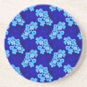 Ocean Blue Honu Turtles Hibiscus Flowers Coaster