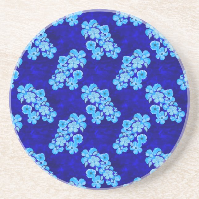 Ocean Blue Honu Turtles Hibiscus Flowers Coaster (Front)