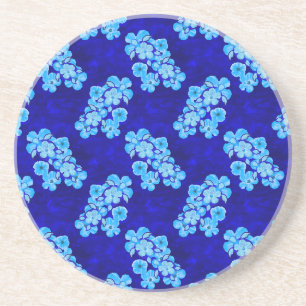 Ocean Blue Honu Turtles Hibiscus Flowers Coaster
