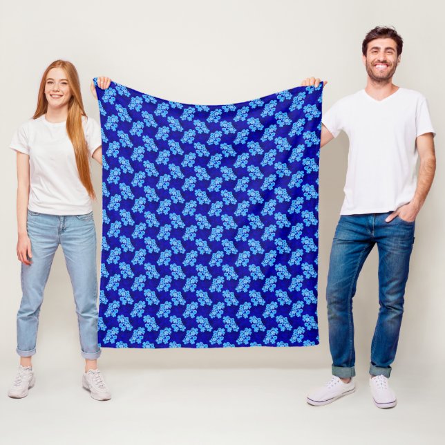 Ocean Blue Honu Turtles Hibiscus Flowers Fleece Blanket (In Situ)
