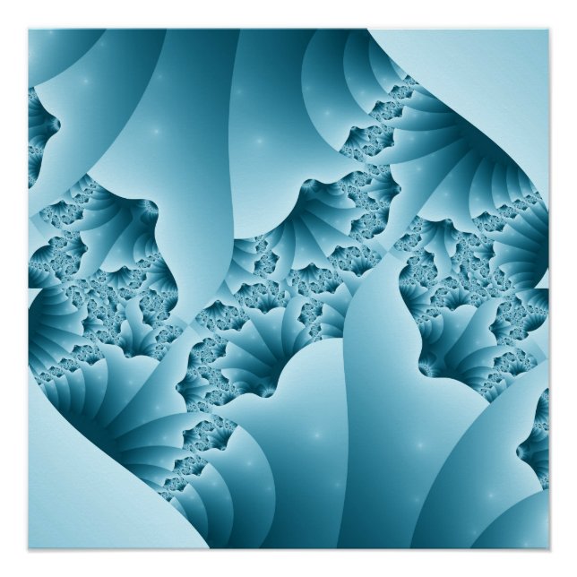 Ocean Blue Ice Crystal Fractal Abstract Pattern Poster (Front)