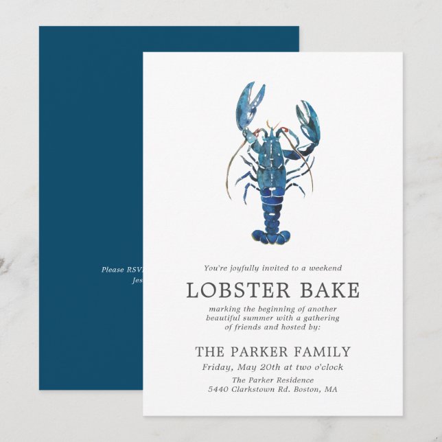 Ocean Blue Lobster Bake Invitation (Front/Back)