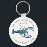 Ocean Blue Lobster Bake Keychain<br><div class="desc">Personalized Blue Lobster themed food paper keepsake keychains for your next Lobster Bake Party or seafood event.  It features a watercolor styled illustration of a blue lobster. Surrounding this are spots for your unique event information.</div>