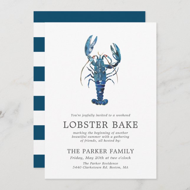 Ocean Blue Lobster Bake | Striped Invitation (Front/Back)