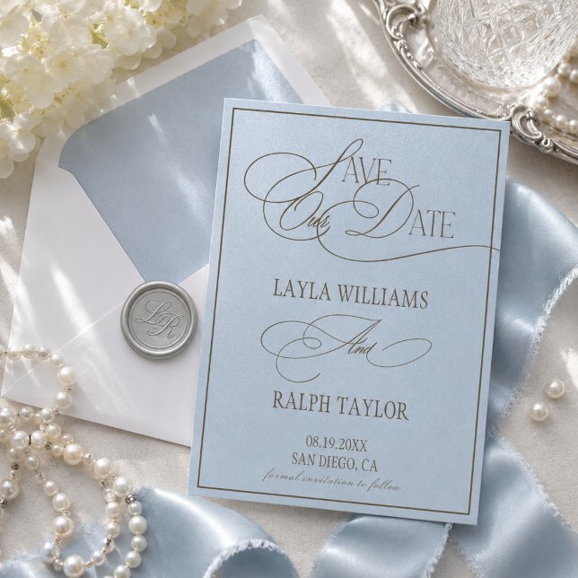 Ocean Blue Luxury Romantic Wedding Save The Date (Creator Uploaded)