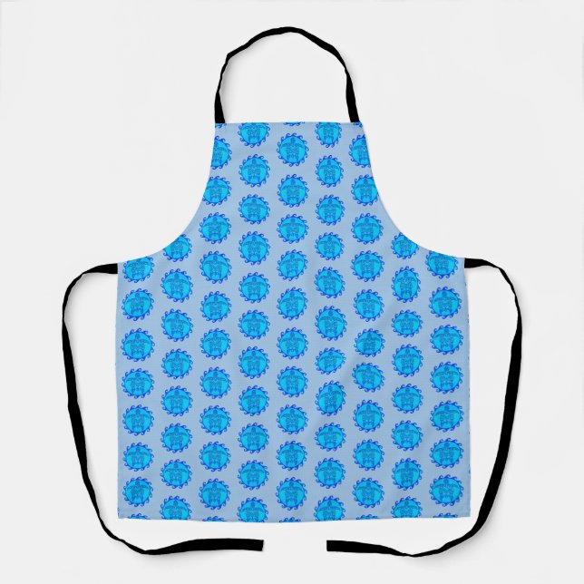 Ocean Blue Maori Sun Tribal Turtles Apron (Front)