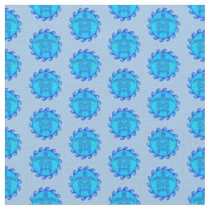 Ocean Blue Maori Sun Tribal Turtles Fabric