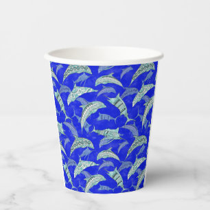 Ocean Blue Marine Animals Dolphins Marlins Paper Cups