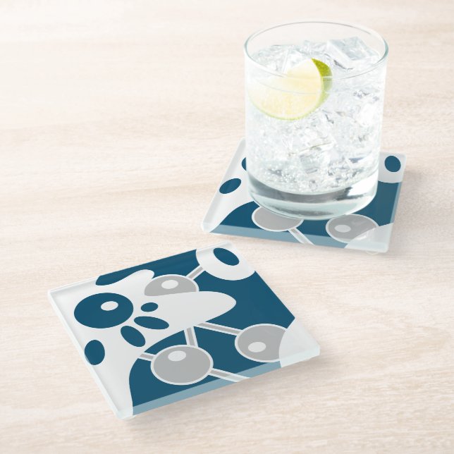 Ocean Blue Modern Doodle 1  Glass Coaster (Angled)