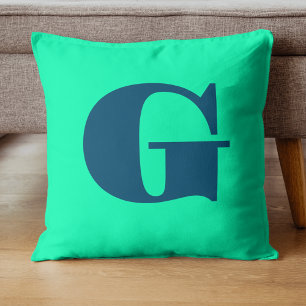 Ocean Blue Modern Monogram   Seafoam Green  Throw Pillow