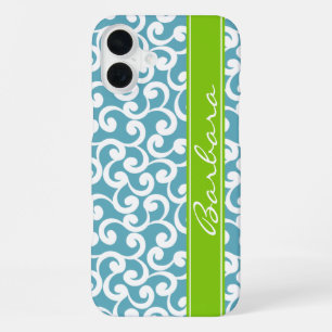 Ocean Blue Monogrammed Elements Print iPhone 16 Plus Case