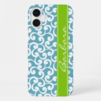 Ocean Blue Monogrammed Elements Print  iPhone 16 Plus Case