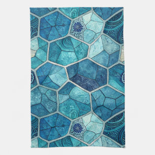 Ocean Blue Mosaic Pattern – Irregular Polygon Kitchen Towel