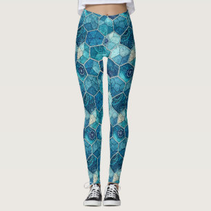 Ocean Blue Mosaic Pattern – Irregular Polygon Leggings