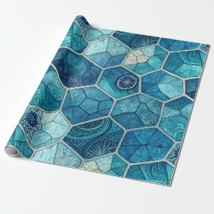 Ocean Blue Mosaic Pattern – Irregular Polygon Wrapping Paper