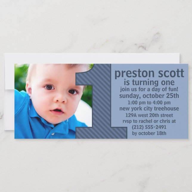 Ocean Blue One Is Fun Photo First Birthday Party Invitation (Front)