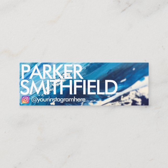 Ocean Blue Paint Splatter Mini Business Card (Front)