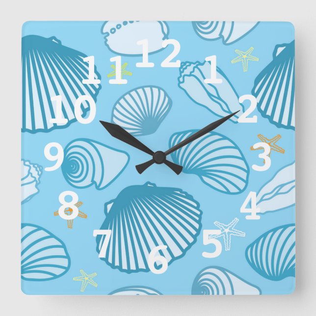 Ocean Blue Pattern Square Wall Clock (Front)