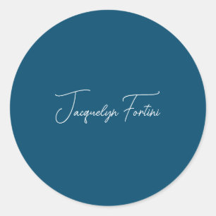 Ocean Blue Plain Elegant Minimalist Calligraphy Classic Round Sticker