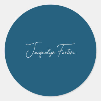 Ocean Blue Plain Elegant Minimalist Calligraphy Classic Round Sticker