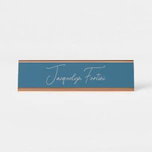 Ocean Blue Plain Elegant Minimalist Calligraphy Desk Name Plate