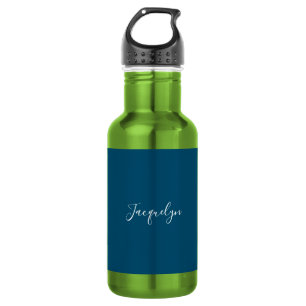 Ocean Blue Plain Elegant Modern Calligraphy Name 532 Ml Water Bottle