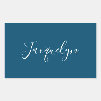 Ocean Blue Plain Elegant Modern Calligraphy Name Sticker