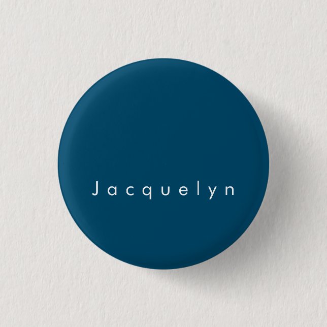 Ocean Blue Plain Elegant Modern Minimalist Name 1 Inch Round Button (Front)