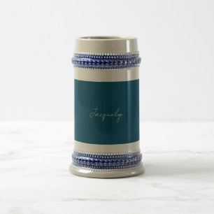 Ocean Blue Plain Elegant Modern Minimalist Name Beer Stein