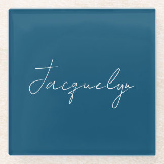 Ocean Blue Plain Elegant Modern Minimalist Name Glass Coaster