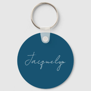 Ocean Blue Plain Elegant Modern Minimalist Name Keychain