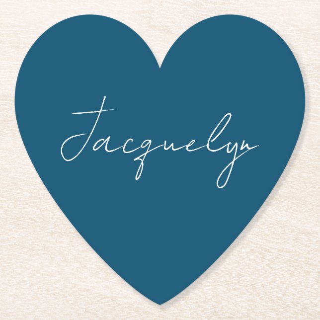 Ocean Blue Plain Elegant Modern Minimalist Name Paper Coaster (Front)